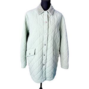 Zara Womens Mint Green Quilted Parka Barn Jacket XS Oversized‎ Pastel Corduroy